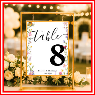 Poster Fleurs sauvages Floral Numéro de table de mariag