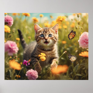 Poster *~* Fleurs sauvages Kitty 5:4 Sky Kitten Cat AP68