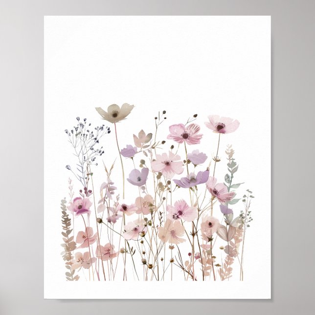 Poster Fleurs sauvages Pastel Boho Aquarelle Florale (Devant)