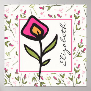 Poster Fleurs sauvages personnalisées à tige longue rose