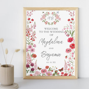 Poster Fleurs sauvages roses et rouges Baies Mariage Bien