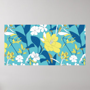 Poster Fleurs sauvages sans couture motif sur arrière - p