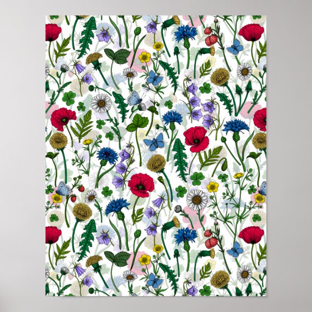 Poster Fleurs sauvages sur blanc cassé (Devant)