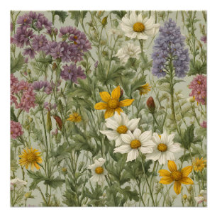 Poster Fleurs sauvages vintages en fleurs de couleurs mix