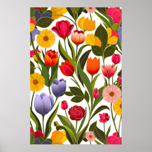 Poster Fleurs scandinaves colorées Art Floral Feuille