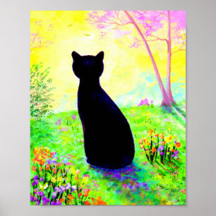 Poster Fleurs Silhouette Chat Noir Créationarts