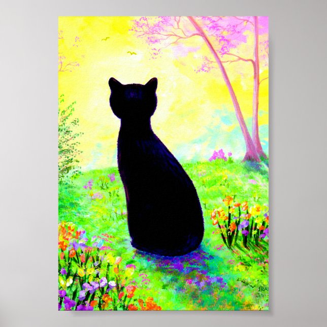 Poster Fleurs Silhouette Chat Noir Créationarts (Devant)