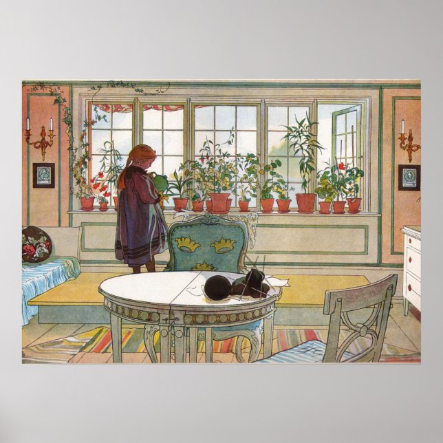 Poster Fleurs sur le fond de la fenêtre par Larsson (Devant)