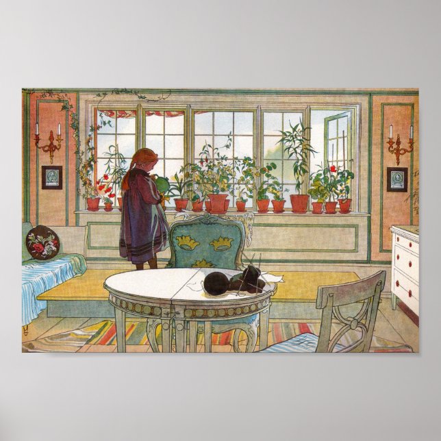 Poster Fleurs sur le rebord de fenêtre (Devant)