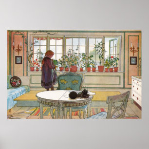 Poster Fleurs sur le rebord de la fenêtre, Carl Larsson