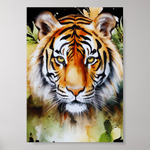 Poster Fleurs Tiger Pastel Safari Aquarelle Savannah