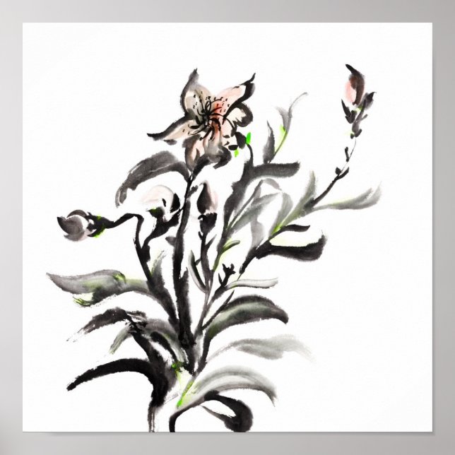 Poster fleurs traditionnelles chinoises (Devant)