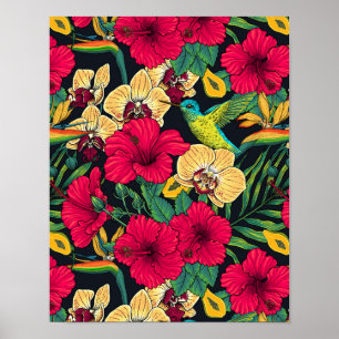 Poster Fleurs tropicales et colibri - Botanica d'été