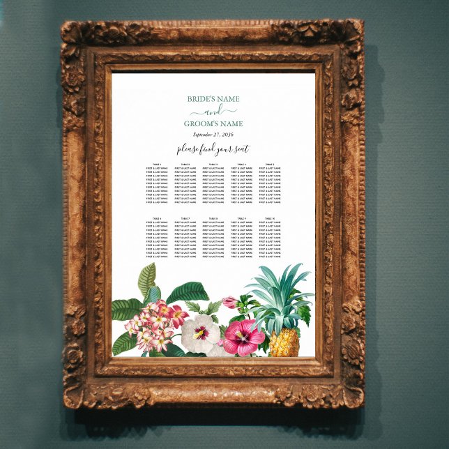 Poster Fleurs tropicales et Mariage de verdure (Tropical Flowers & Greenery Wedding Seating Chart)