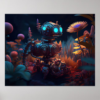 Poster Fleurs tropicales Robot dystopique