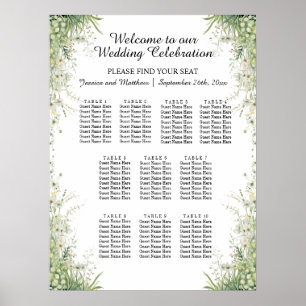 Poster Fleurs vertes Dusty Sage 10 Tables Siège Mariage