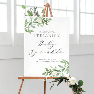 Poster Fleurs vertes et blanches Bébé Sprinkle Accueil