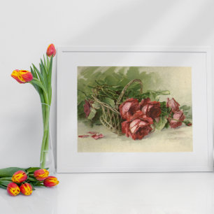 Poster Fleurs victoriennes vintage, roses rouges