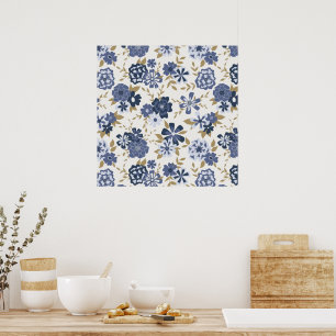 Poster Fleurs Vin Bleu Art Botanique Imprimer