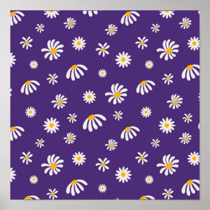 Poster Fleurs vintages blanches et jaunes Motif marguerri