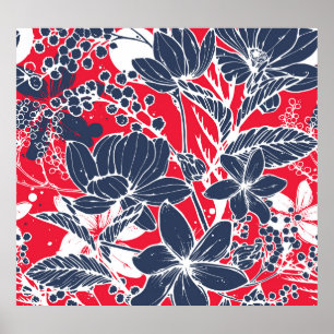 Poster Fleurs vintages Creusées À La Main, Motif Élégant.