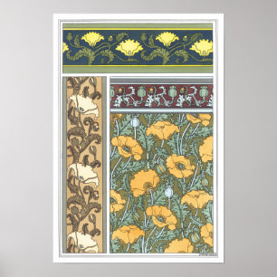 Poster Fleurs vintages florales Art Nouveau Pavot