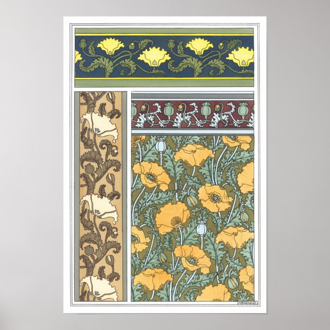 Poster Fleurs vintages florales Art Nouveau Pavot (Devant)