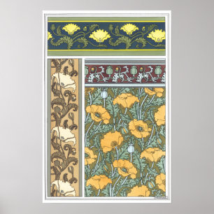 Poster Fleurs vintages florales Art Nouveau Pavot