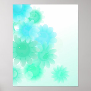 Poster Fleurs vintages romantiques turquoise
