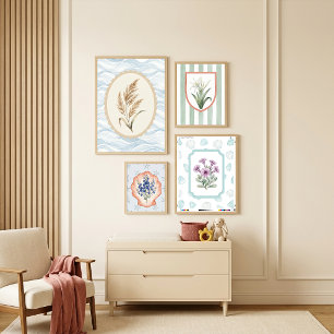 Poster Fleurs violettes dans un cadre avec verre de mer e