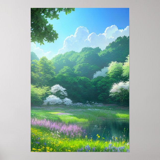 Poster Fleurs violettes dans un défrichement (Devant)
