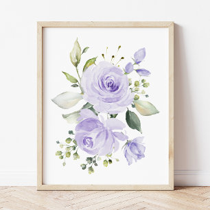 Poster Fleurs violettes, Fleurs aquarelles, Neutres selon