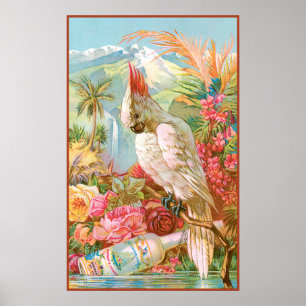 Poster Fleurs vives et un Cockateil