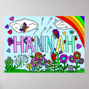 Poster Fleurs Whimsical et nom de la fille Hannah Wall Ar