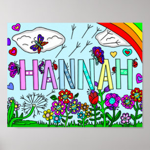 Poster Fleurs Whimsical et nom de la fille Hannah Wall Ar