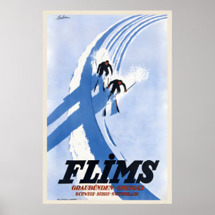 Poster Flims Graubünden Canton des Grisons Ski Vintage