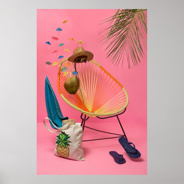 Poster Flip flop bleu à côté de la chaise (Devant)