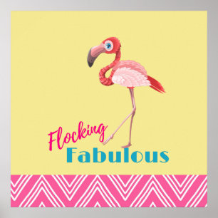 Poster Flocking Fabulous Pun avec Flamant rose rose