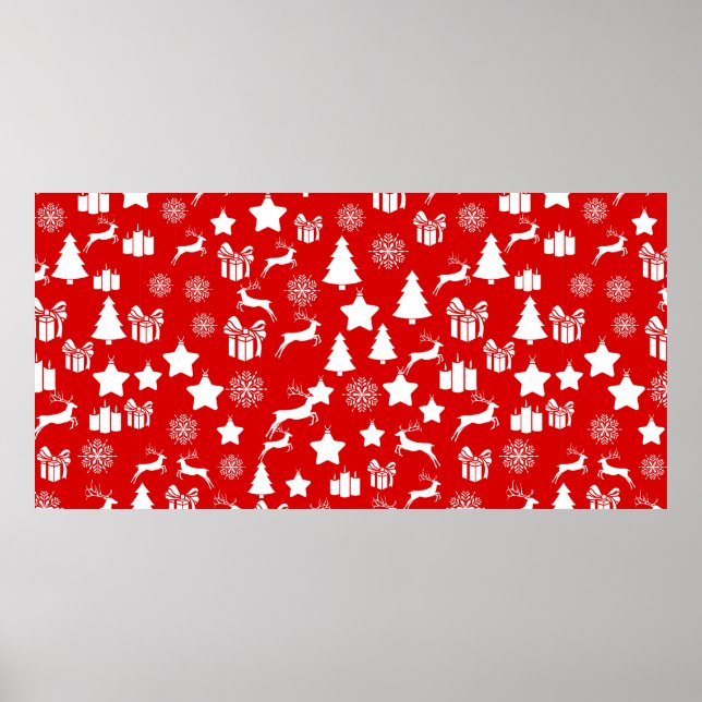 Poster Flocon de neige blanc de Noël sur bakcgrou rouge a (Devant)