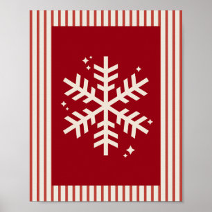 Poster Flocon de neige rayé rouge