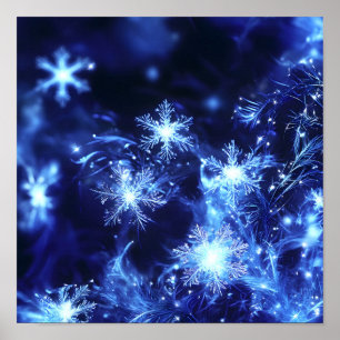 Poster Flocons de neige bleus scintillants d'hiver