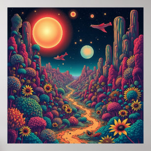 Poster Floraison Cosmique : Un Voyage Surréaliste à Trave