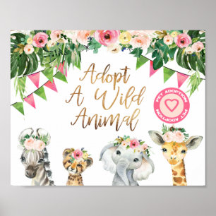 Poster Floral Adopter Un Animal Sauvage Anniversaire Sign