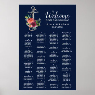 Poster Floral Anchor Navy Autumn Alphabetical Table Plan