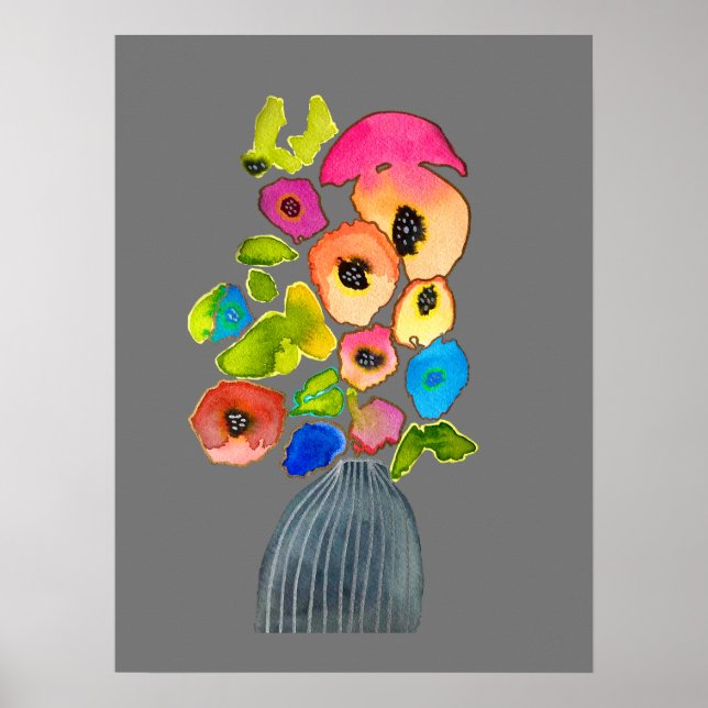 Poster Floral aquarelle fleurs colorées (Devant)