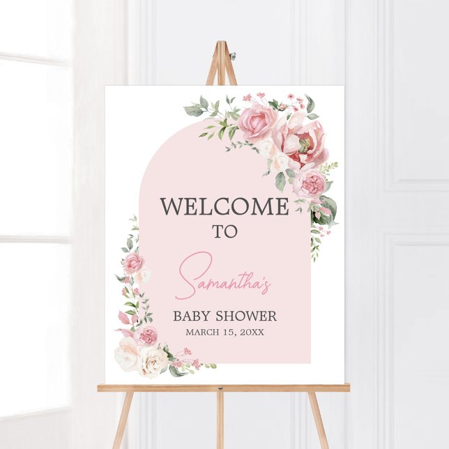 Poster Floral Arch Baby in Bloom Baby shower Bienvenue (Baby in Bloom Floral Arch Baby Shower Welcome Sign
)