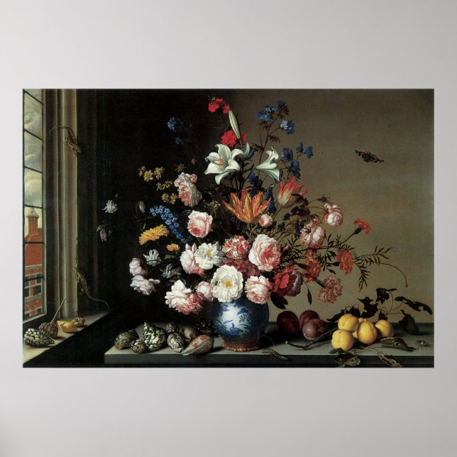 Poster Floral Art avec Lillies Roses (Devant)