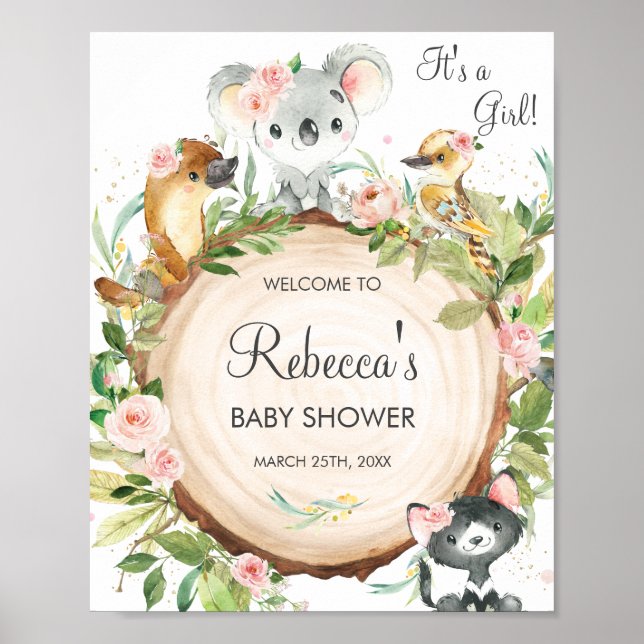 Poster Floral Australian Animaux Baby shower Bienvenue (Devant)