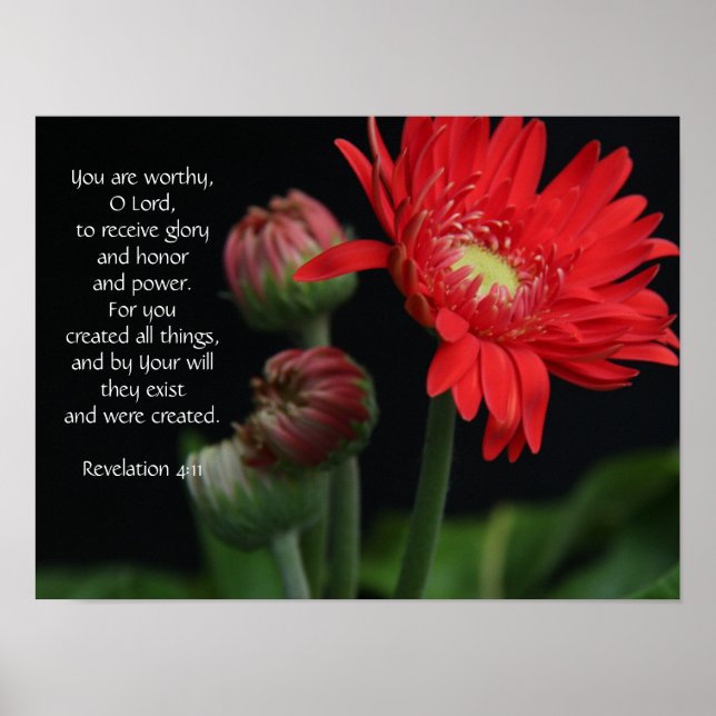 Poster floral avec vers biblique (Apocalypse 4:11) (Devant)