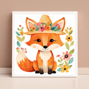 Poster Floral Baby Fox : mignonne et capricieuse
